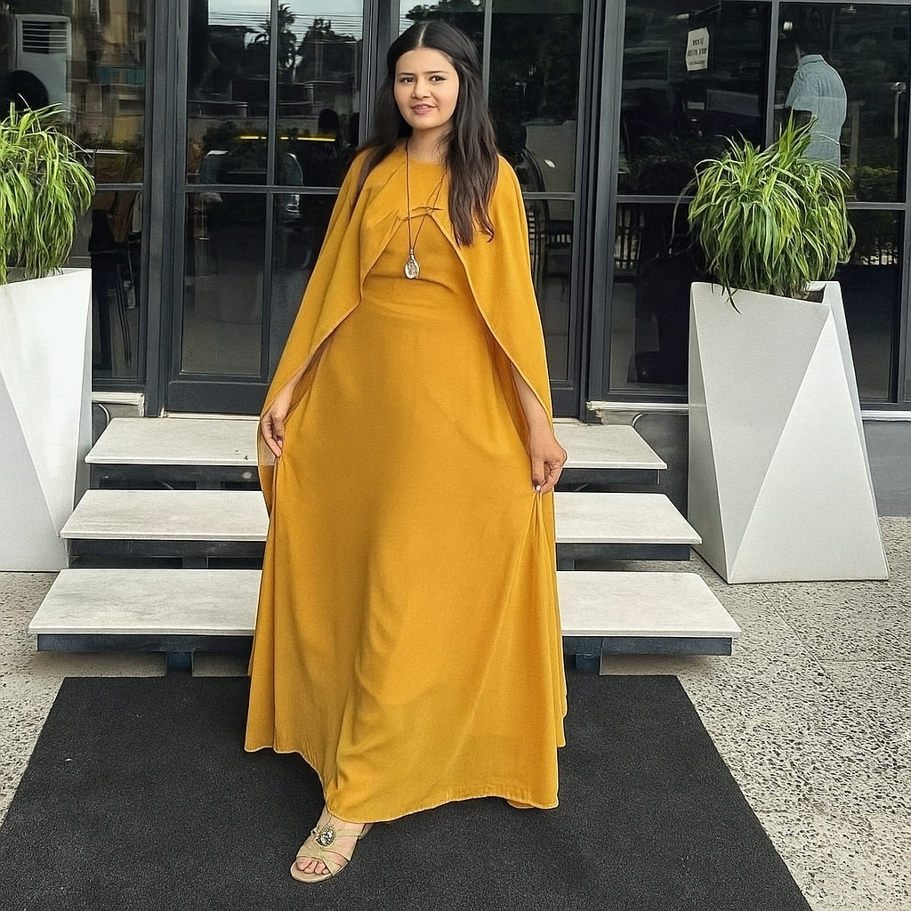 Stylish Chiffon Maxi with Cap Shawl Dupatta and Trouser