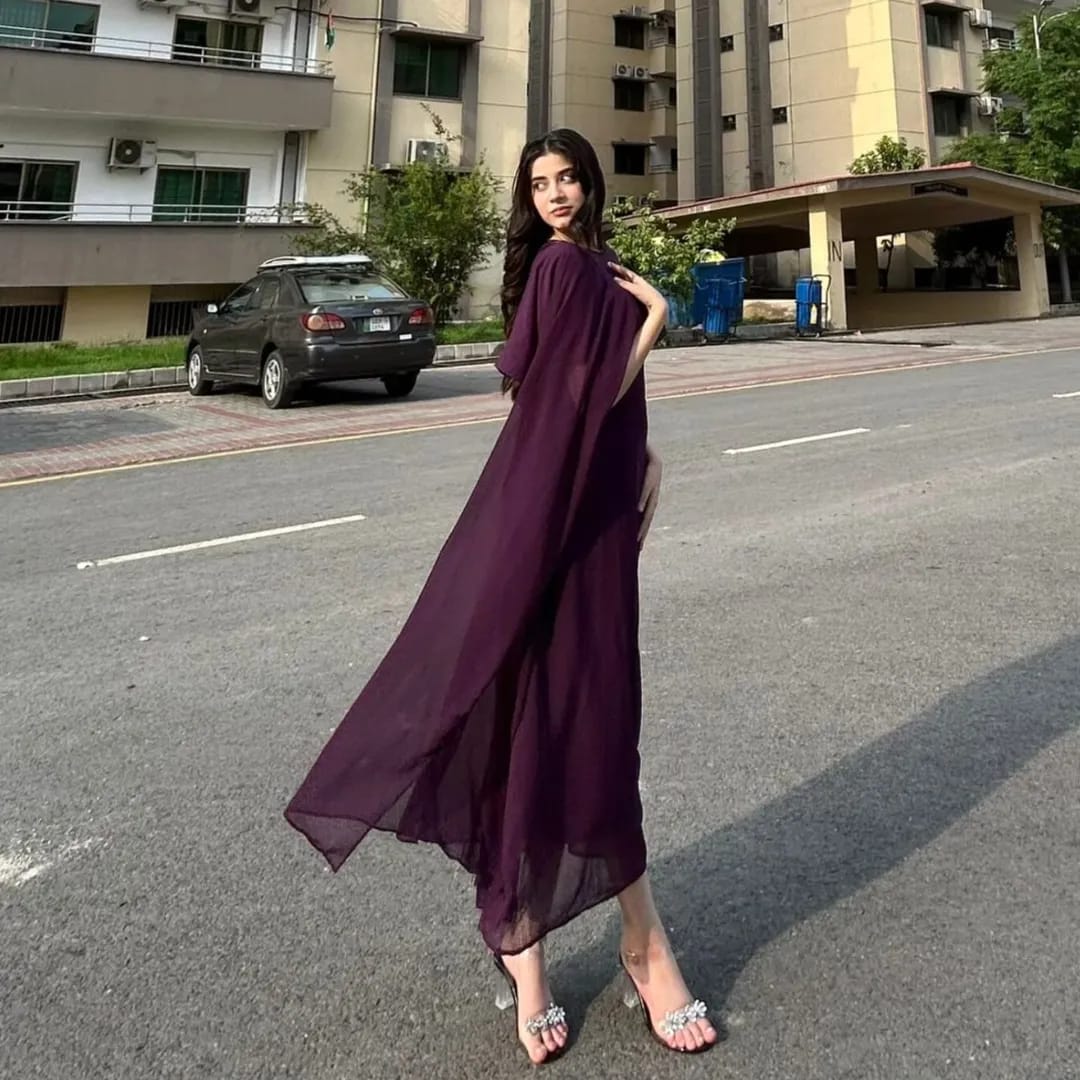 Stylish Chiffon Maxi with Cap Shawl Dupatta and Trouser
