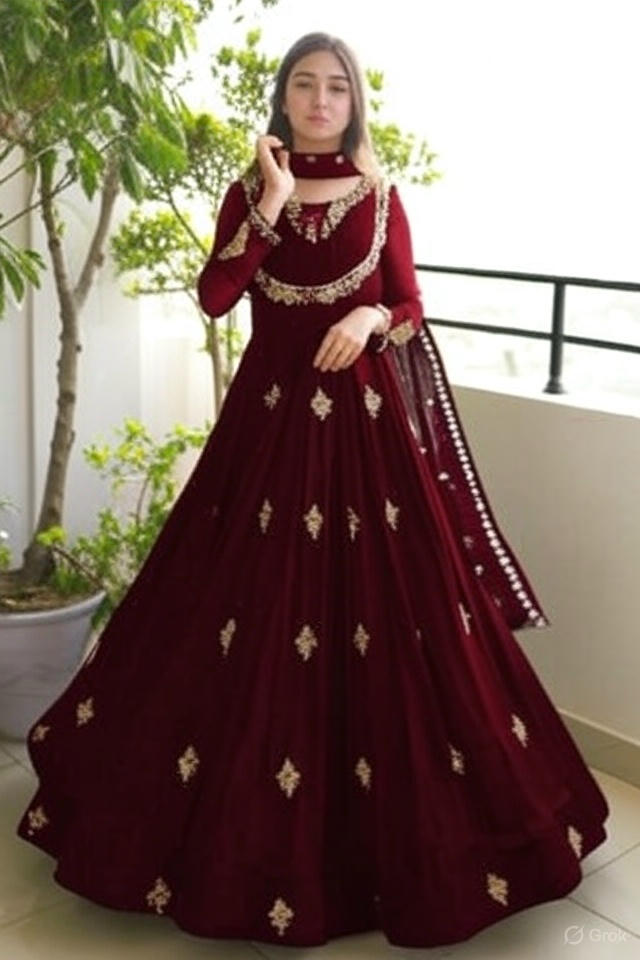 Neck Sleevee Front Embroidered Maxi With Embroidery Dupatta