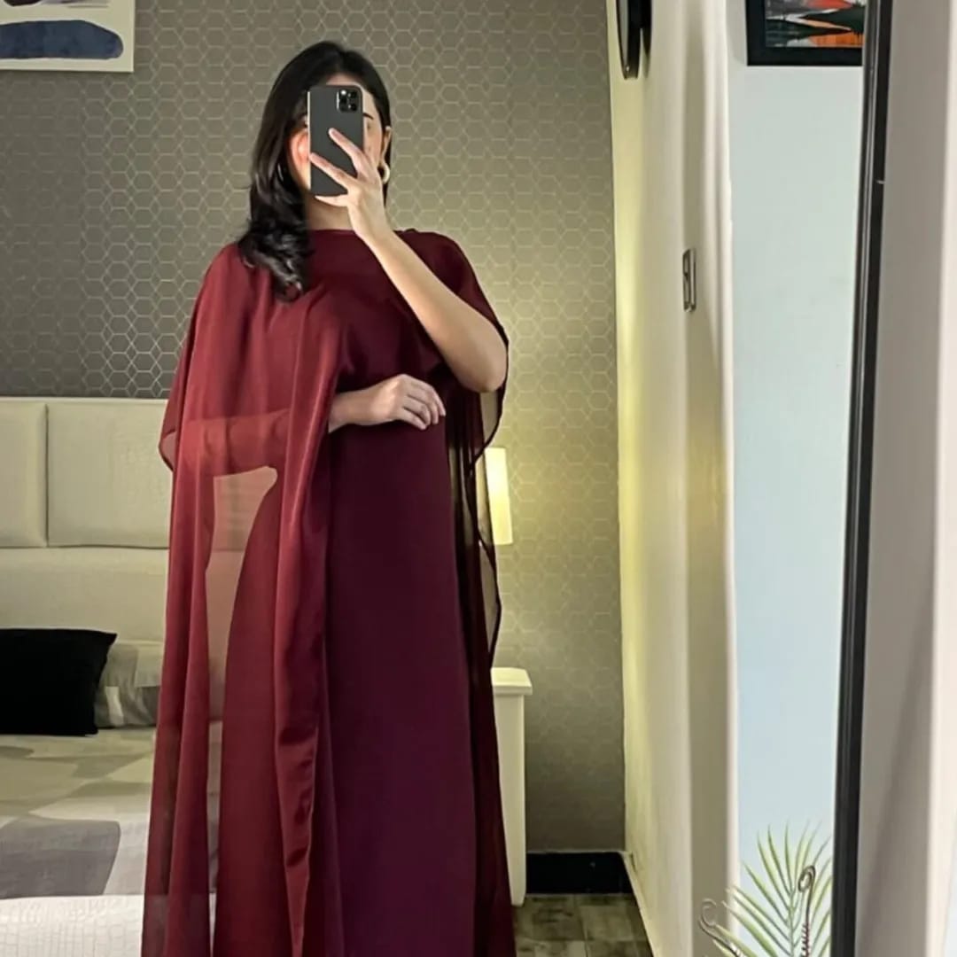 Stylish Chiffon Maxi with Cap Shawl Dupatta and Trouser