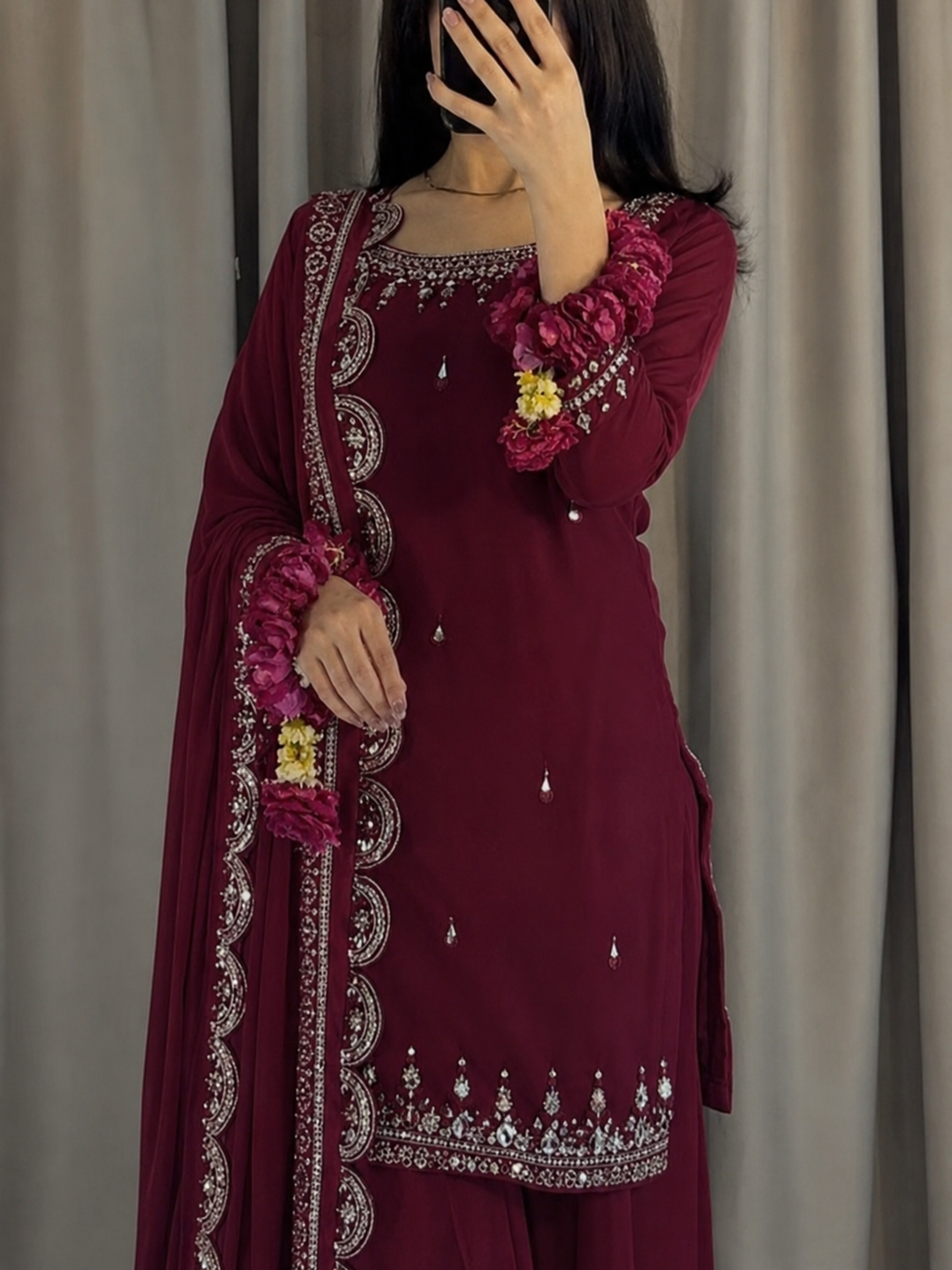 Mirror Embroidered Gharara Dress – Elegant Festive Wear