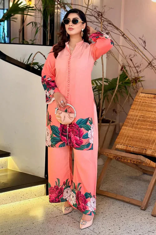Digital Front & Back Floral Print Co Ord Set Two Piece