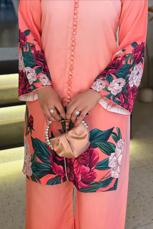 Digital Front & Back Floral Print Co Ord Set Two Piece