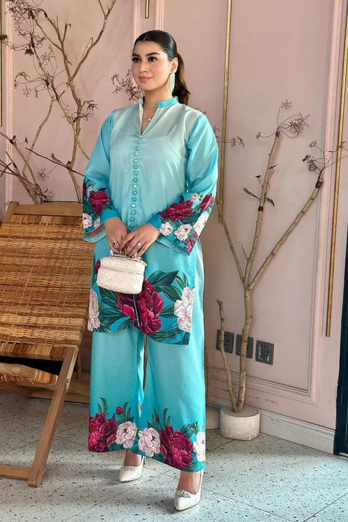 Digital Front & Back Floral Print Co Ord Set Two Piece