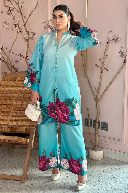 Digital Front & Back Floral Print Co Ord Set Two Piece