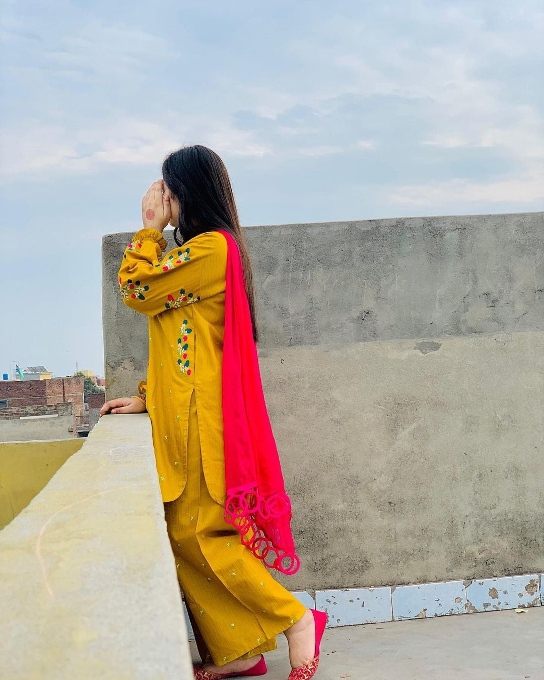 Cotton Two Piece Embroidered Suit