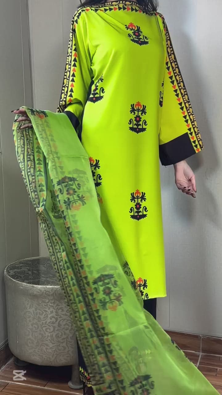 Zest Tribal 3-Piece Set with Chiffon Dupatta