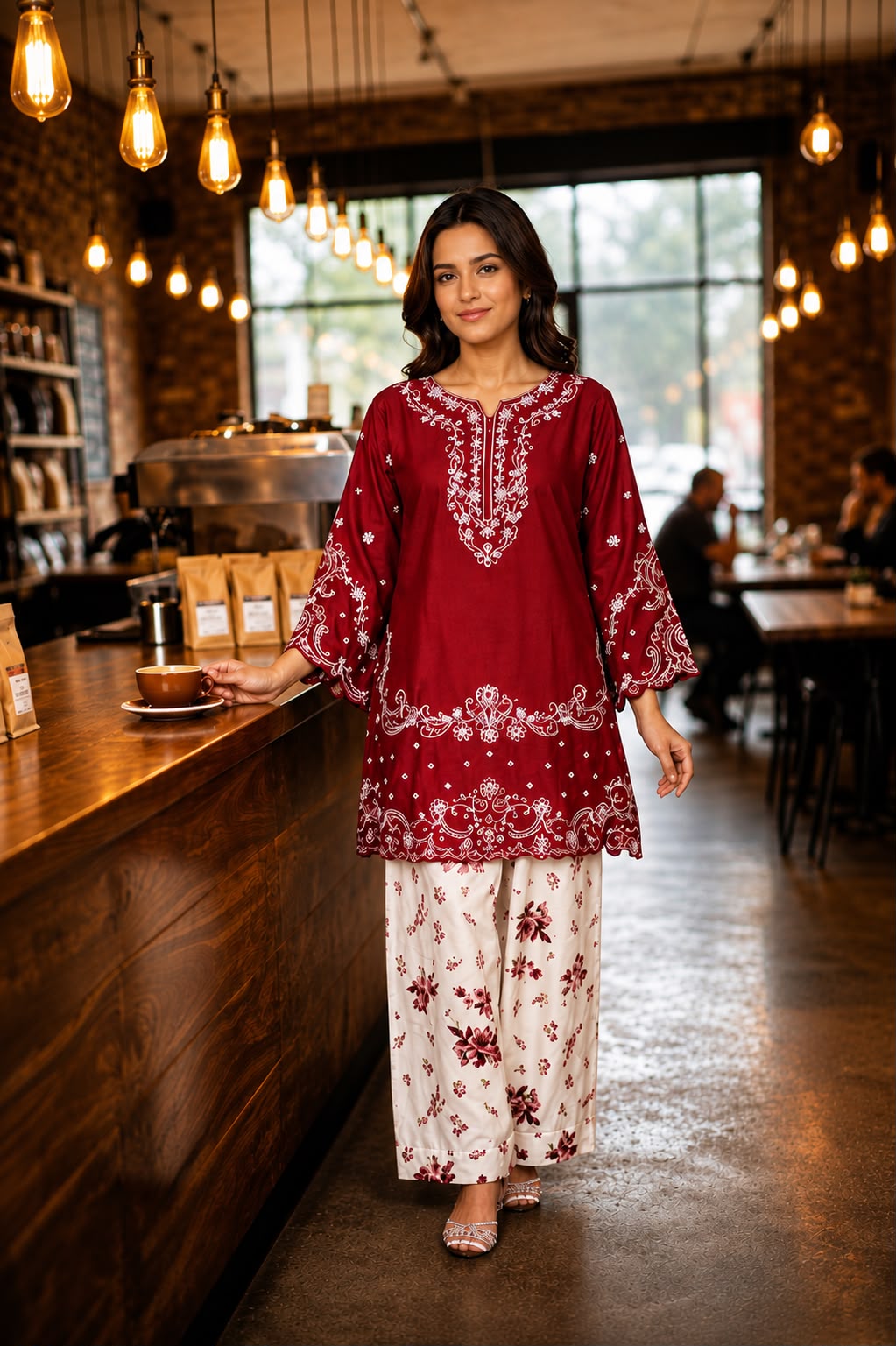 Midnight Blossom — Embroidered Cutwork Shirt & Farshi Shalwar Set
