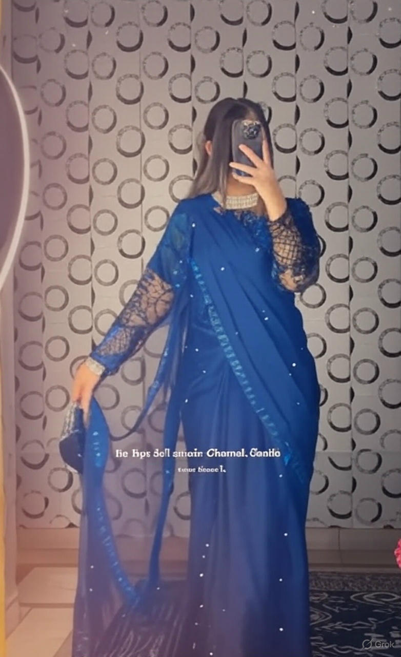 Chiffon Saree with Pearls attached and Organza fully embroidery blouse