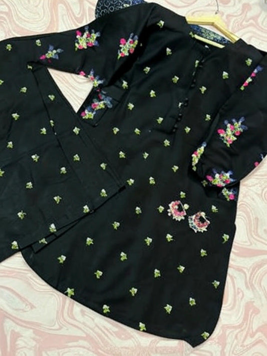 Cotton Two Piece Embroidered Suit
