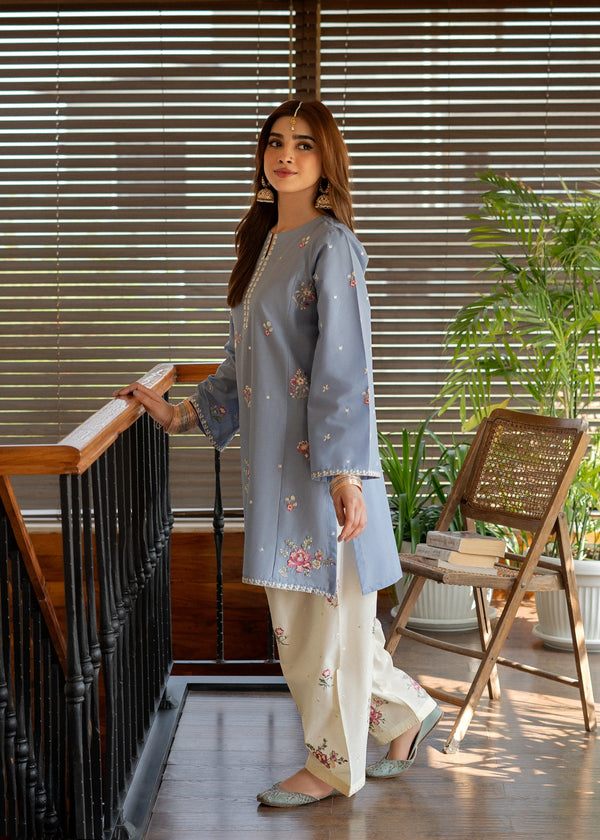 Sky Blue Embroidered Two Piece