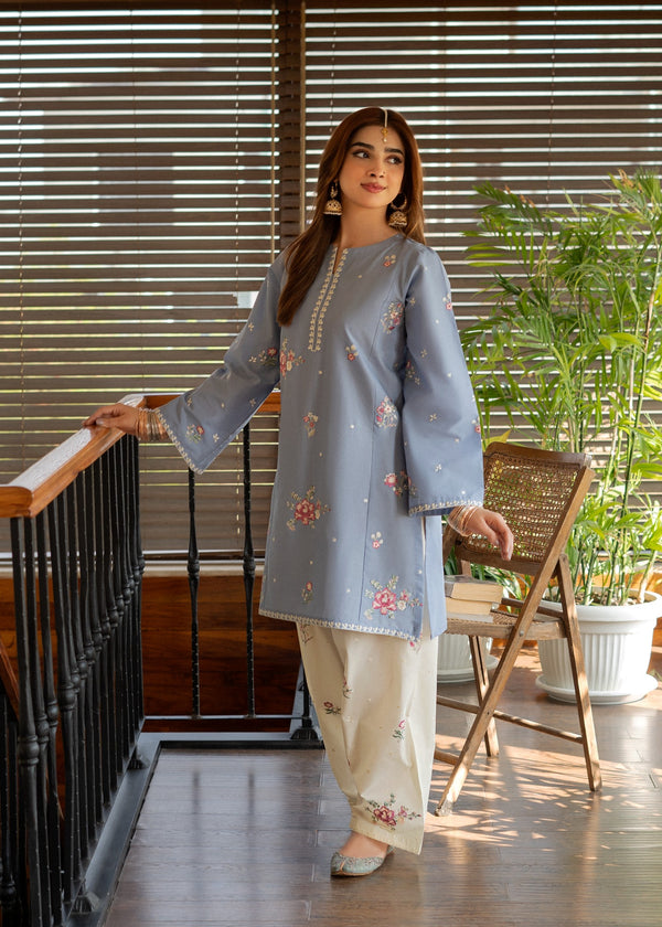 Sky Blue Embroidered Two Piece