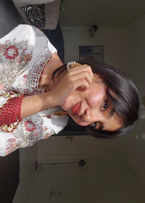 Regal Heritage: Ivory Floral Shirt with Deep Maroon Embellished Farshi Shalwar