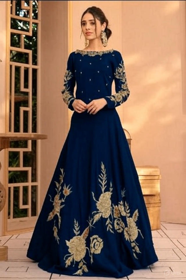 Silk Flower Bunch Embroidered Maxi