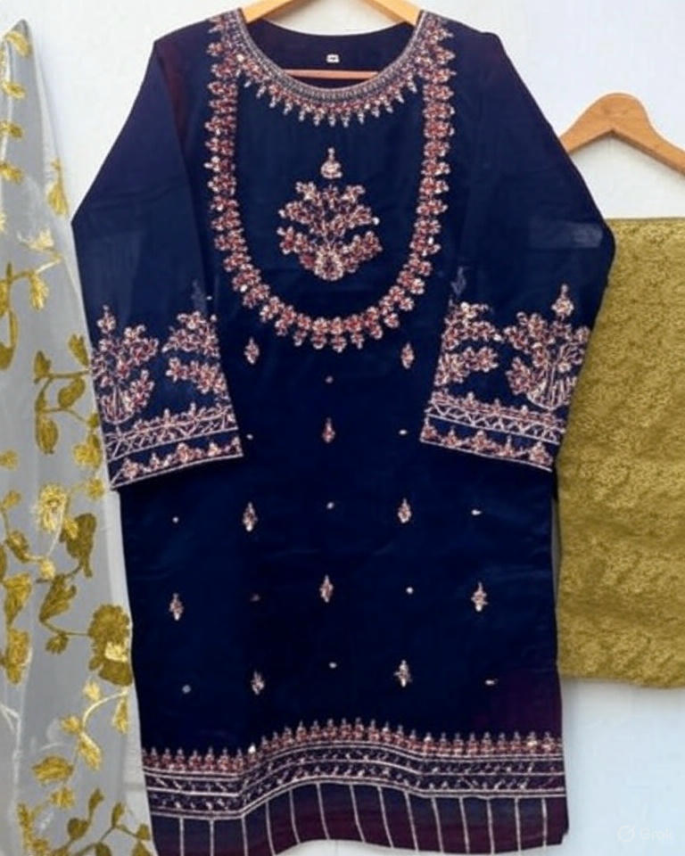 Organza Three Piece fuilly Embroidery Suit