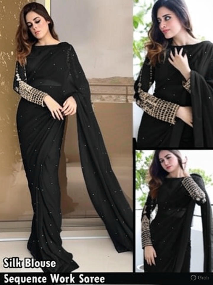 Chiffon Pearls Saare wit Silk Sequence Embroidery Blouse