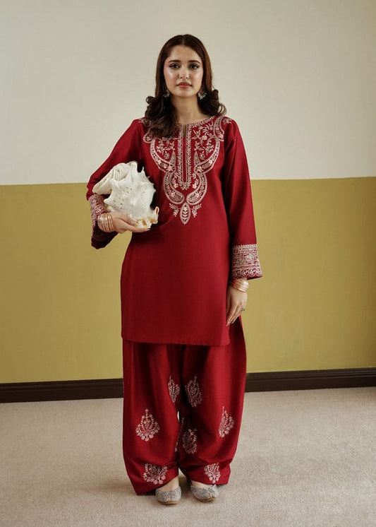 Ruby Radiance – Luxury Embroidered Two-Piece Festive Ensemble