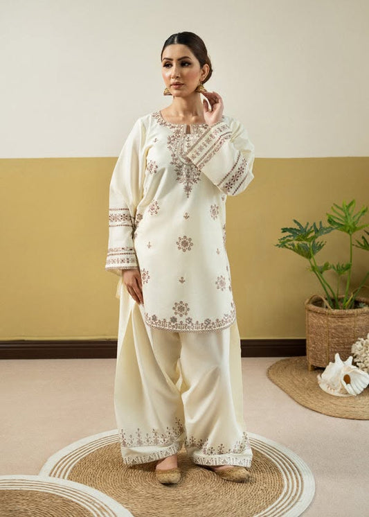 Elegance Unveiled – Off-White Embroidered Set - Farshi Shalwar
