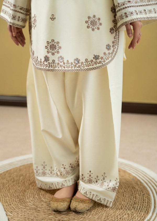 Elegance Unveiled – Off-White Embroidered Set - Farshi Shalwar