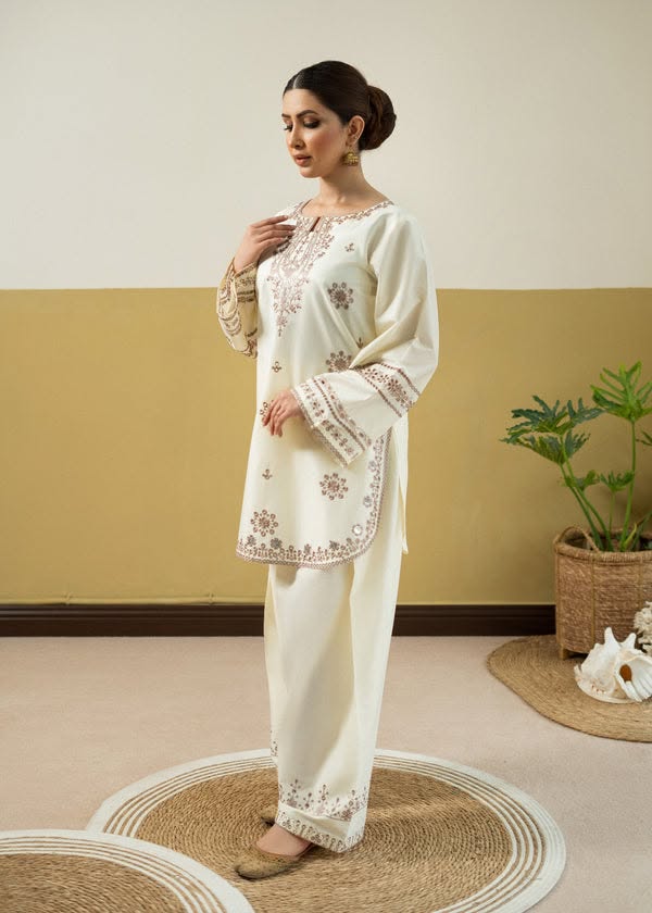 Elegance Unveiled – Off-White Embroidered Set - Farshi Shalwar
