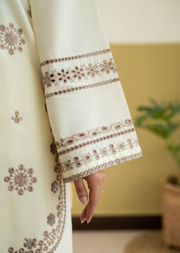 Elegance Unveiled – Off-White Embroidered Set - Farshi Shalwar