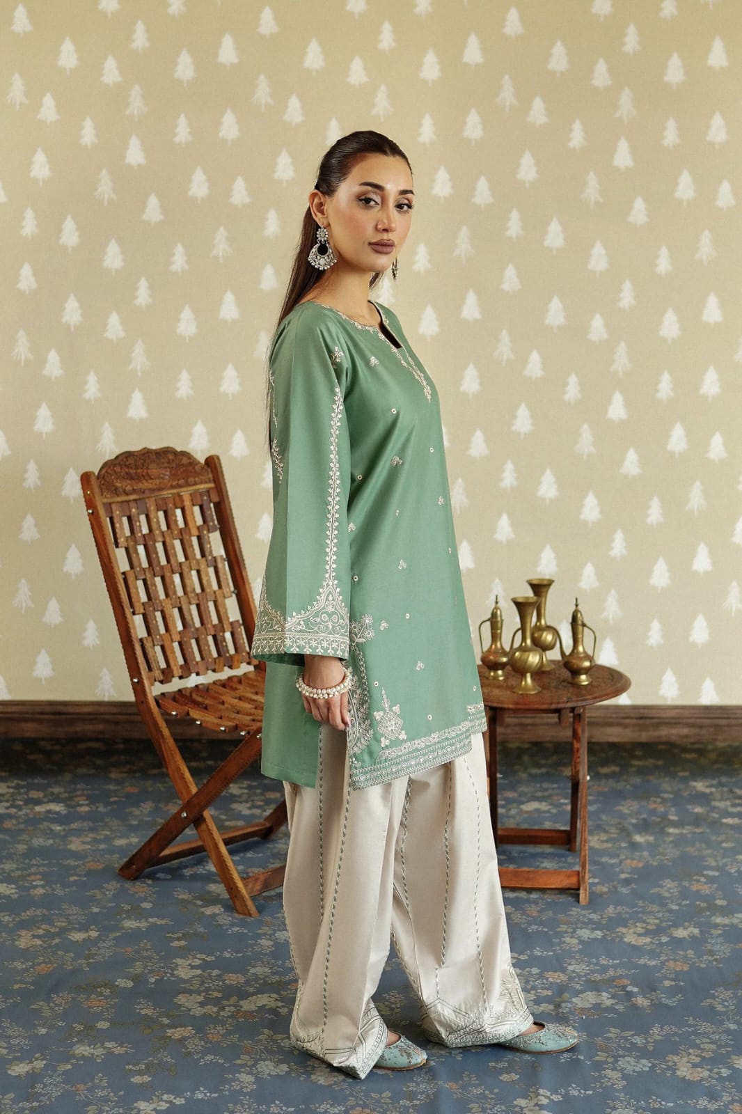 Mint Aura – Sophisticated Embroidery Two-Piece Co-Ord Set