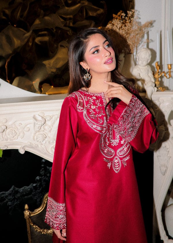 Ruby Radiance – Luxury Embroidered Two-Piece Festive Ensemble