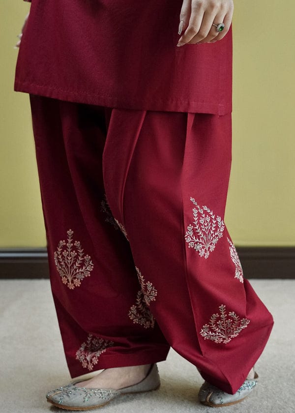 Ruby Radiance – Luxury Embroidered Two-Piece Festive Ensemble