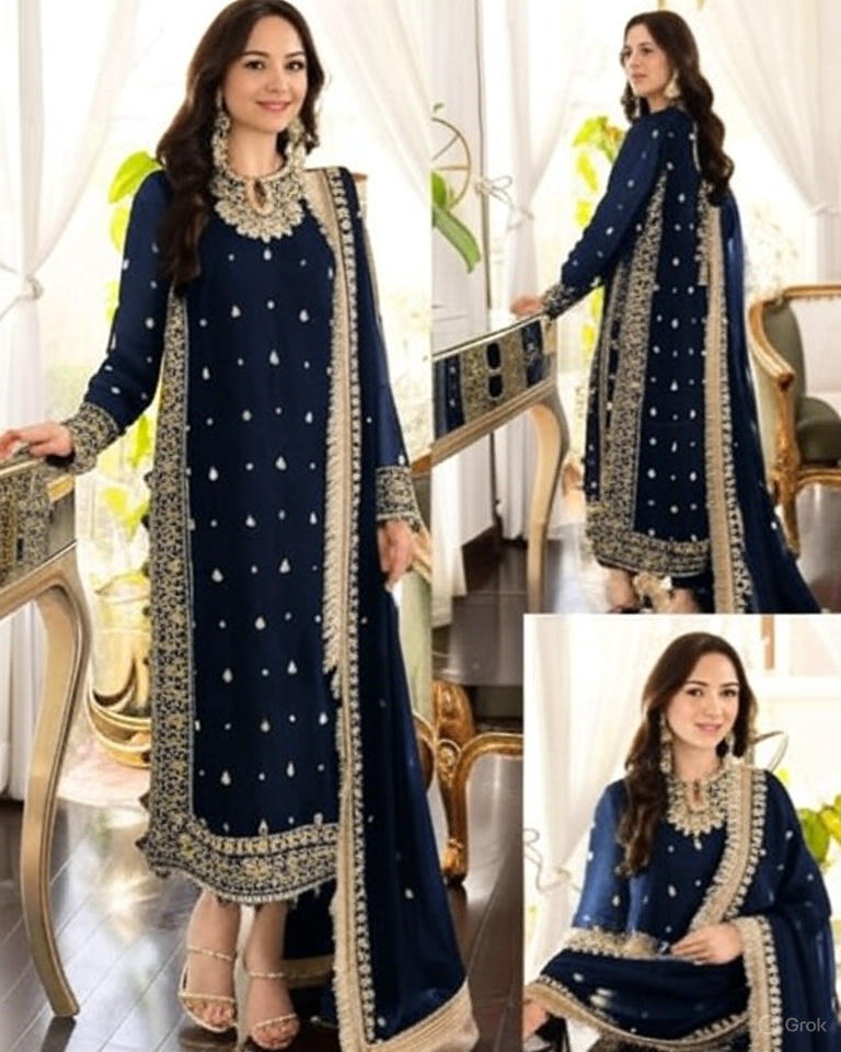 Three Piece Suit Heavy Embroidery Front and Back