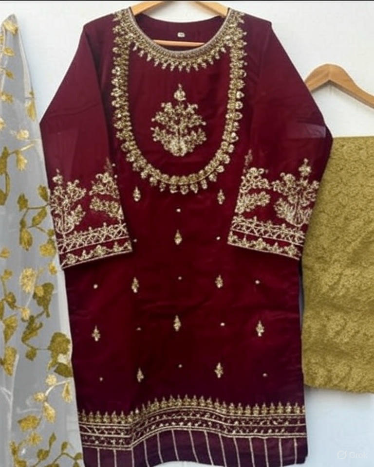Organza Three Piece fuilly Embroidery Suit