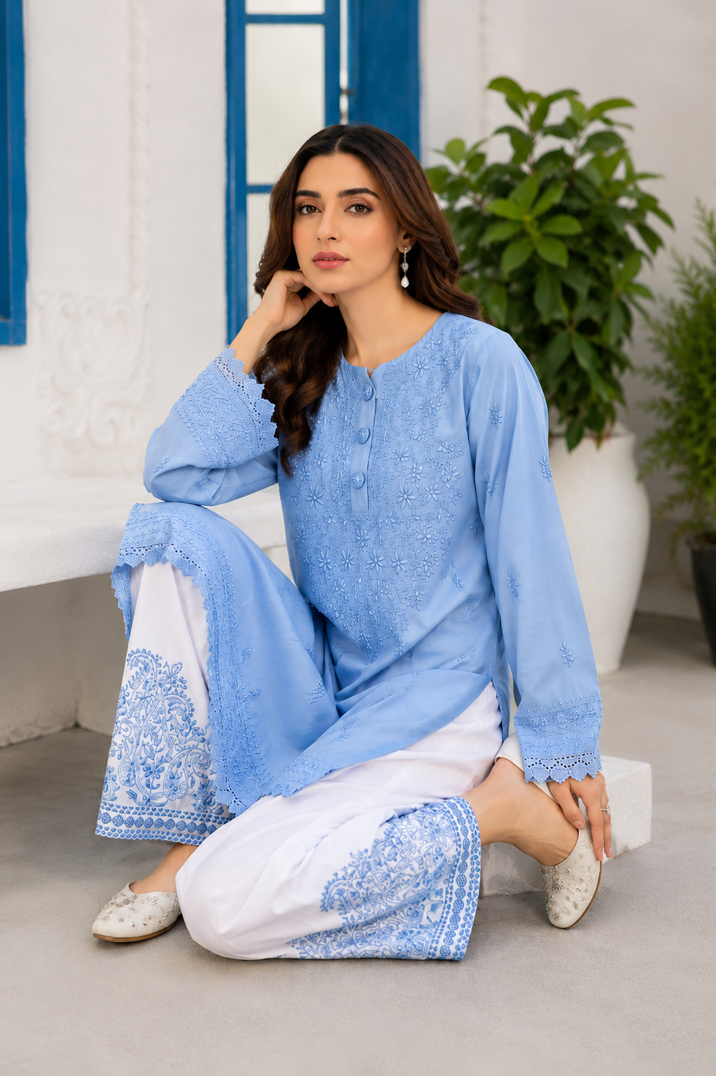 Sky Whisper | Premium Embroidered Farshi Shalwar Set
