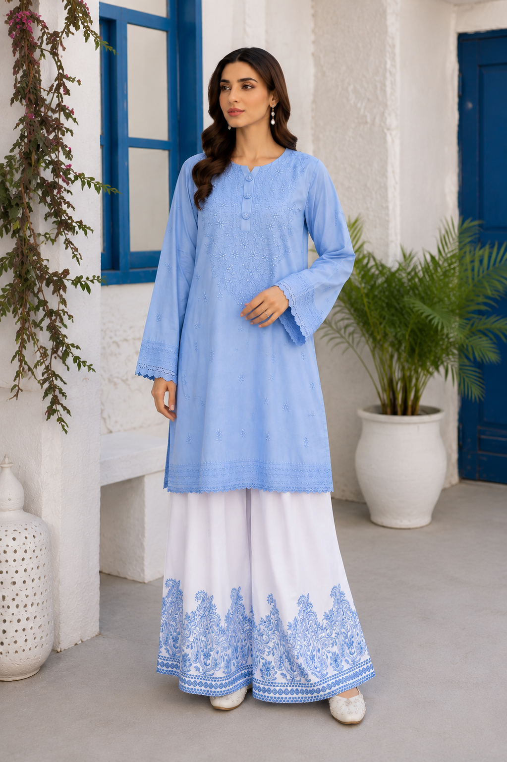 Sky Whisper | Premium Embroidered Farshi Shalwar Set