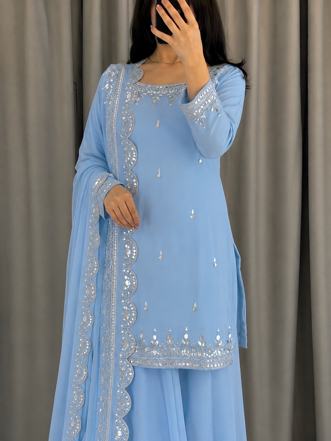 Mirror Embroidered Gharara Dress – Elegant Festive Wear