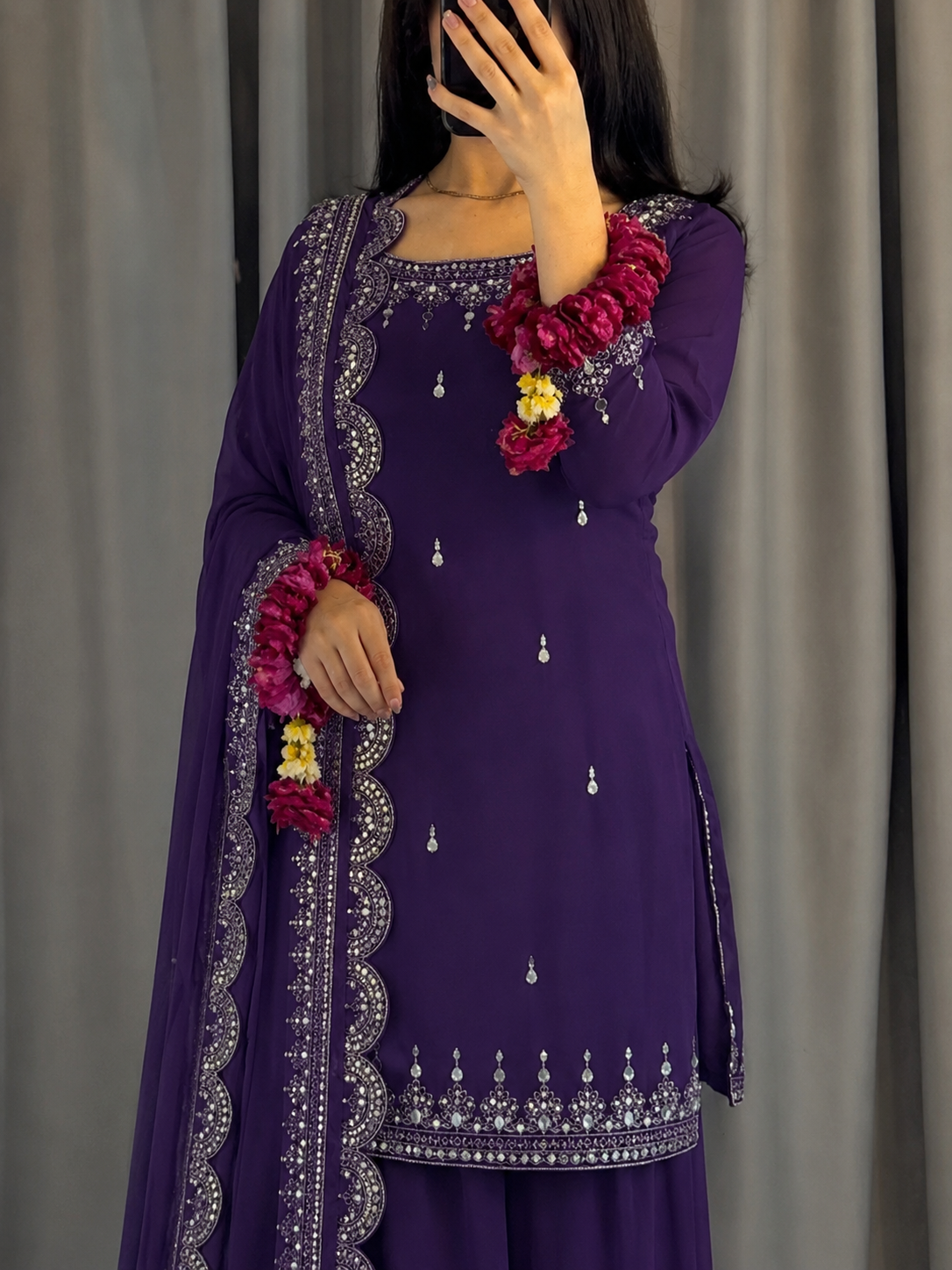 Mirror Embroidered Gharara Dress – Elegant Festive Wear