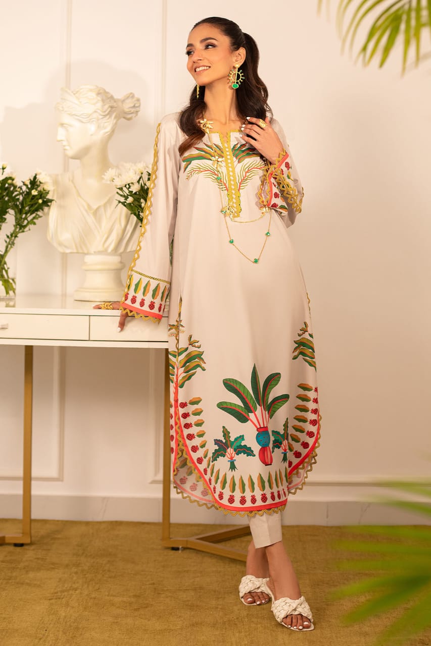 Ivory Garden Bloom – Printed Long Shirt Set
