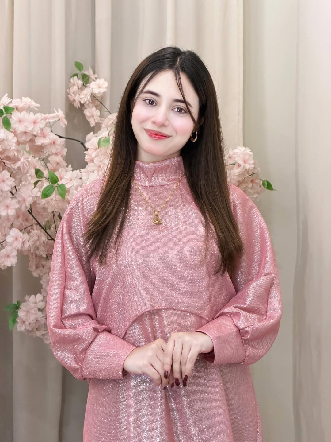 Shimmering Blush A-Line Maxi Dress