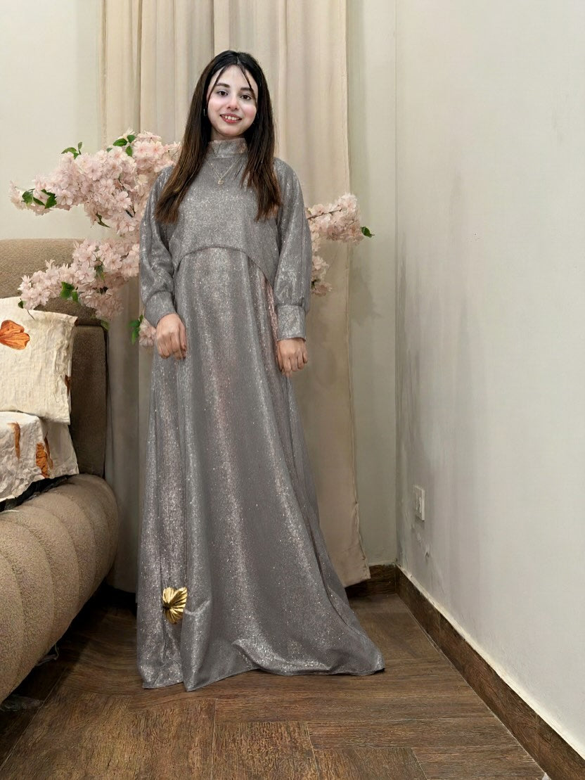 Shimmering Blush A-Line Maxi Dress