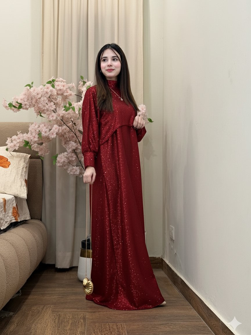 Shimmering Blush A-Line Maxi Dress