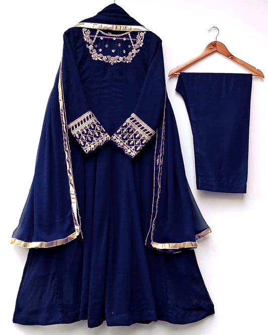 Handwork And Embroidery On Neck,Sleeves Maxi With Lace Work Duppatta And Trouser