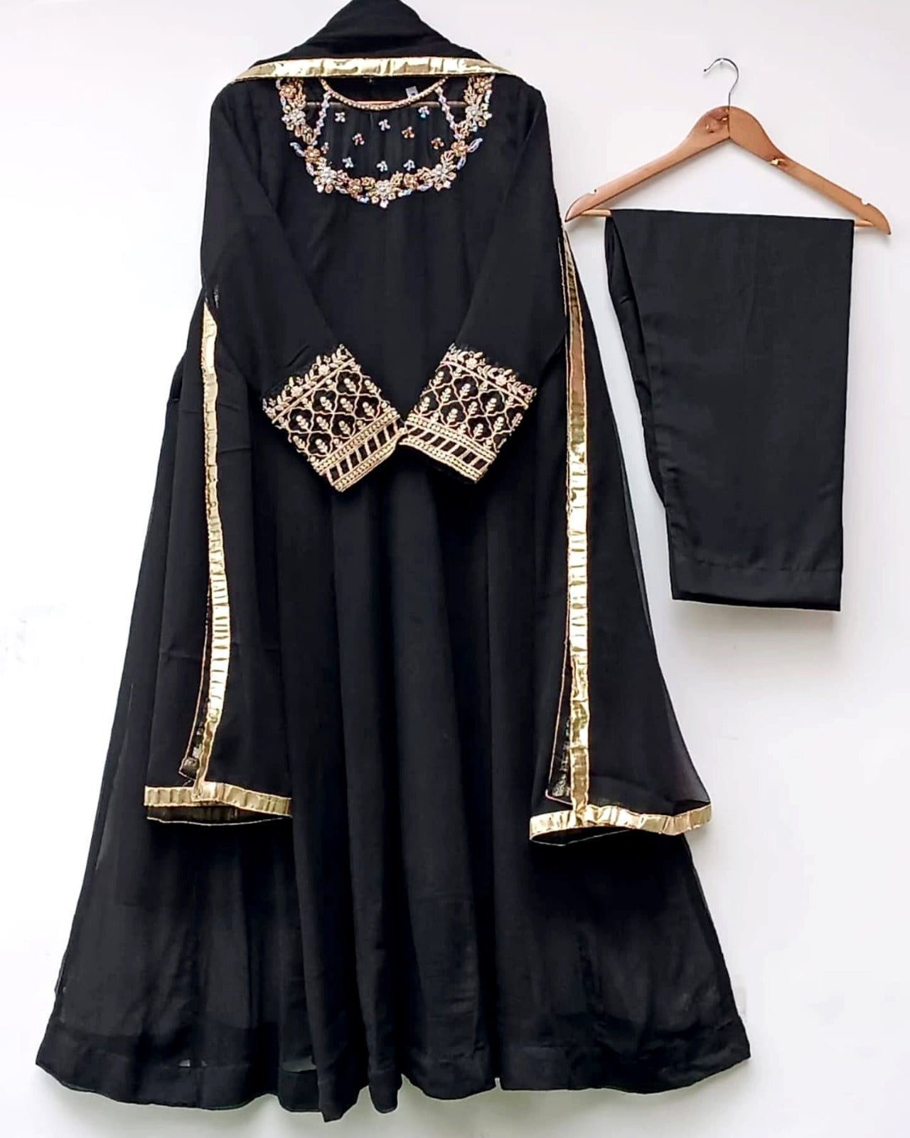 Handwork And Embroidery On Neck,Sleeves Maxi With Lace Work Duppatta And Trouser