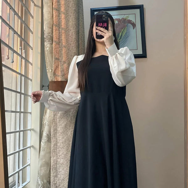 Front And Back Platted Design With White Sleeves Georgette Maxi
