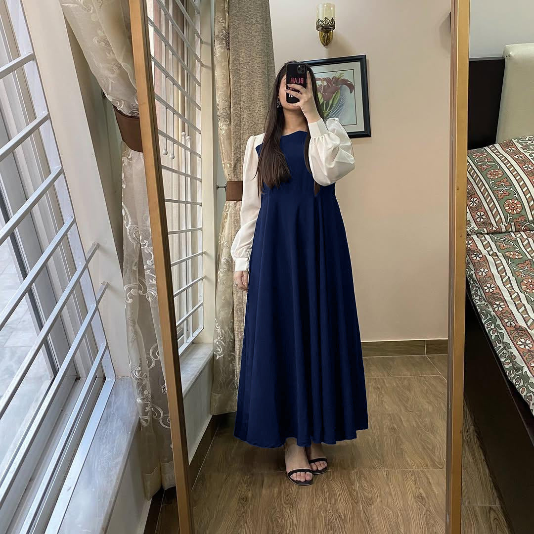 Front And Back Platted Design With White Sleeves Georgette Maxi
