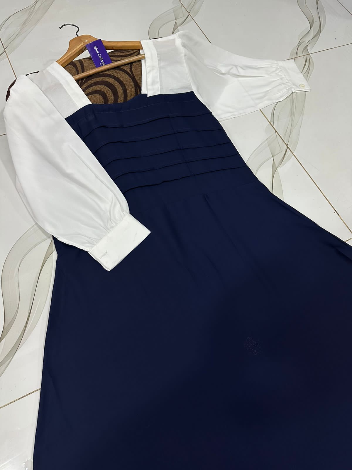 Front And Back Platted Design With White Sleeves Georgette Maxi