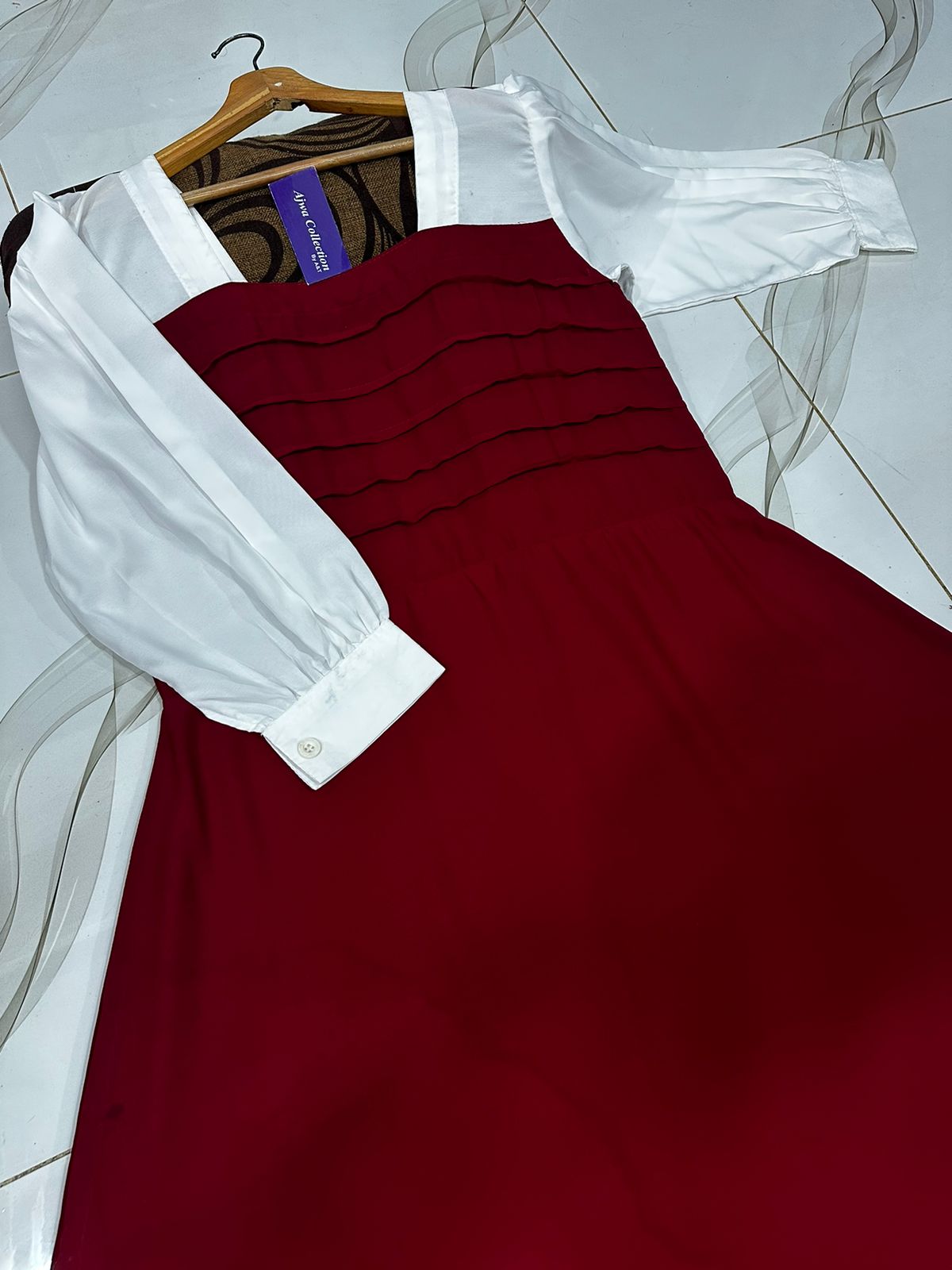 Front And Back Platted Design With White Sleeves Georgette Maxi