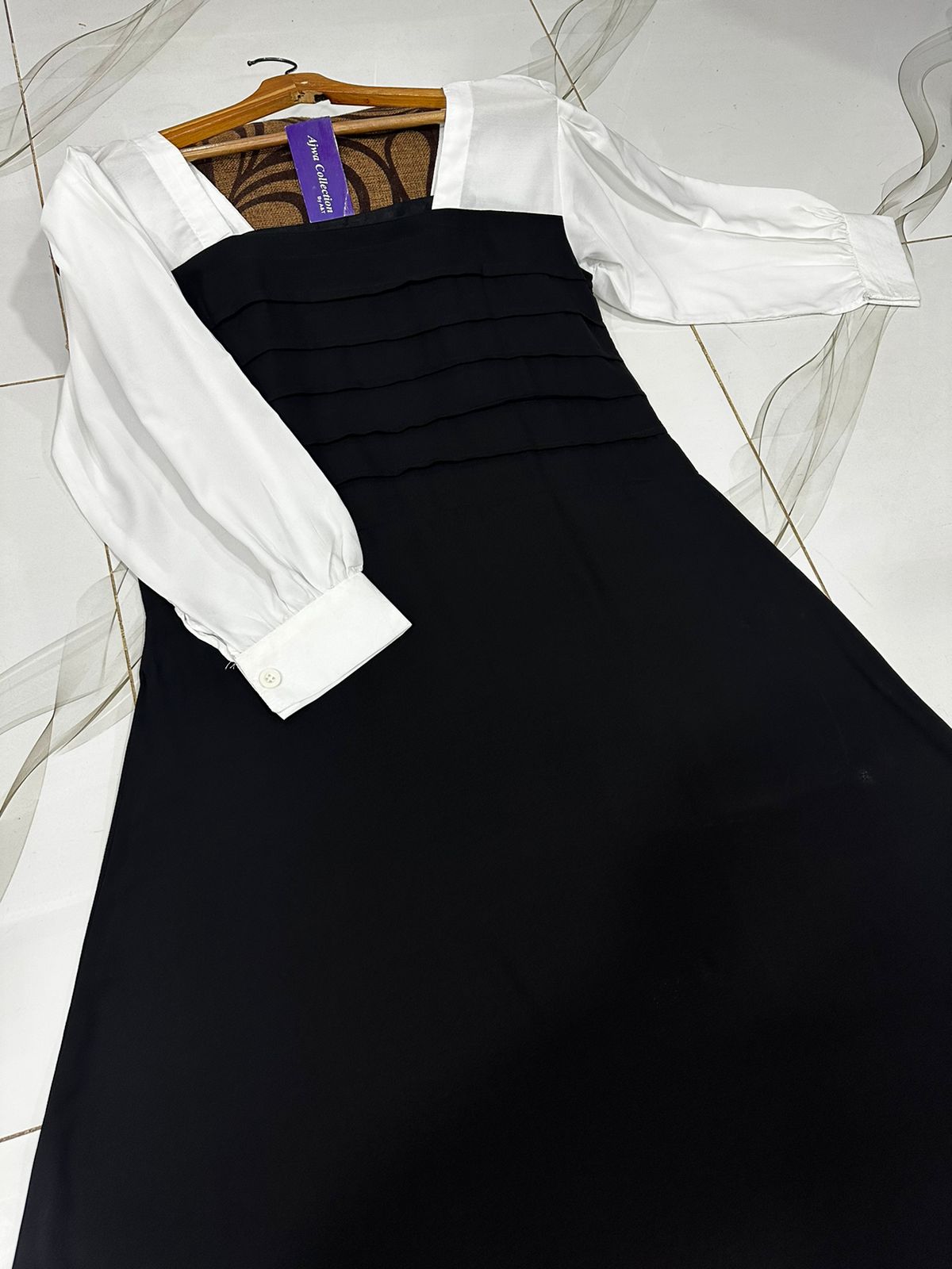 Front And Back Platted Design With White Sleeves Georgette Maxi