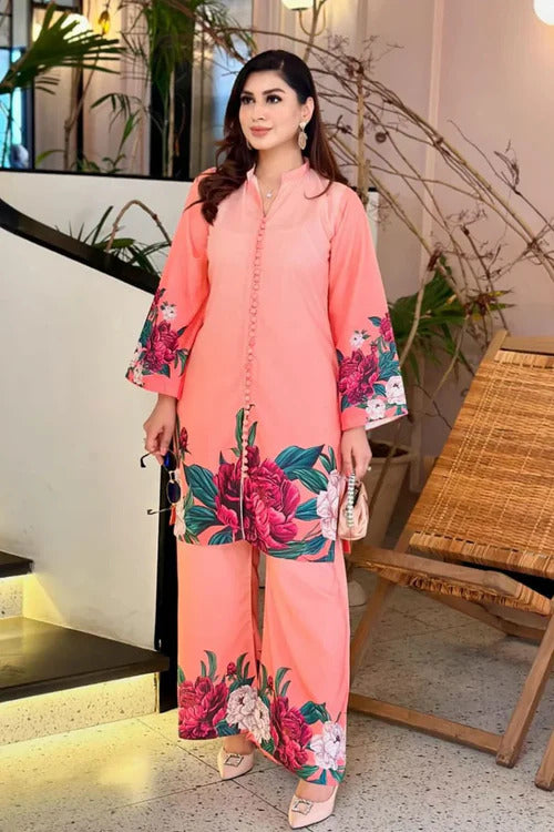 Digital Front & Back Floral Print Co Ord Set Two Piece