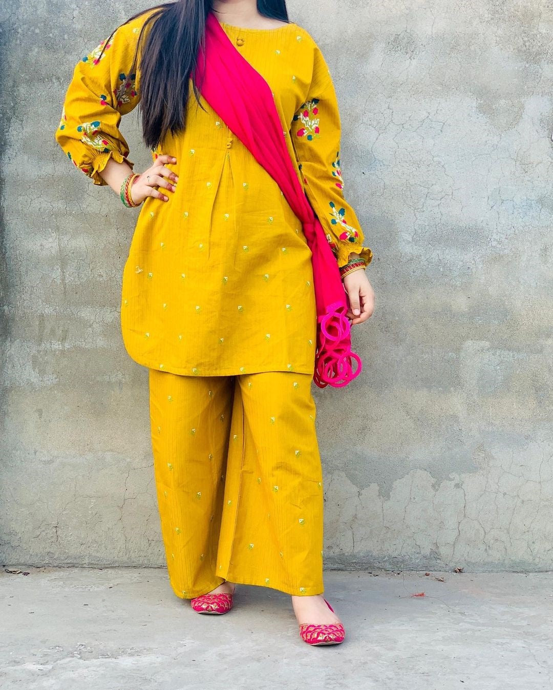Cotton Two Piece Embroidered Suit