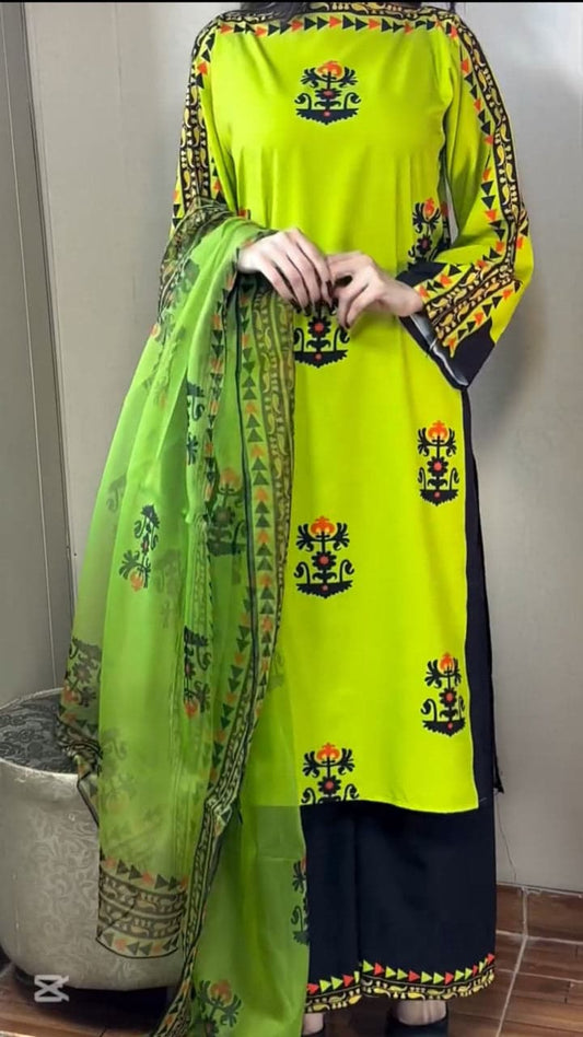 Zest Tribal 3-Piece Set with Chiffon Dupatta