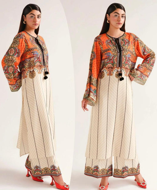 Saffron Mirage - Printed Co-ord Set Long Shirt