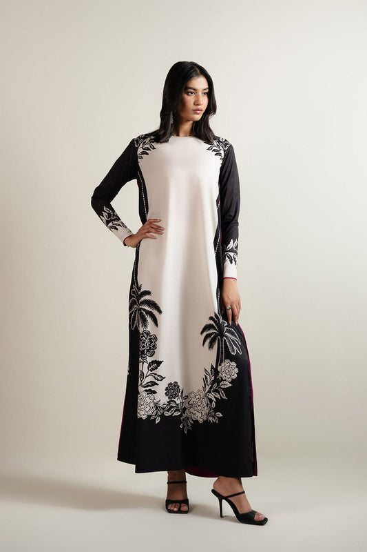 Black & White Floral Palm Long Maxi – Elegant Evening Wear